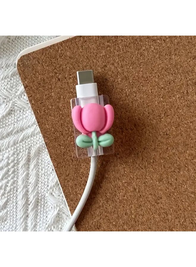 Type C Cable Protector Rose Red Tulip Resin DIY Anti Break Wire Organizer - Image 5